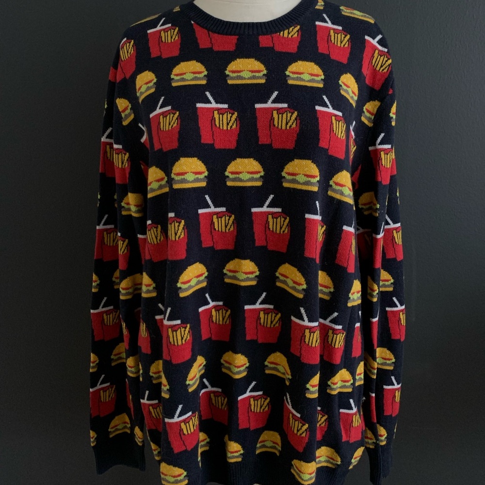 ASOS Burger & Fries Navy Crewneck Sweater